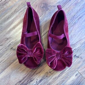 Zara Velvet Bow Kids Shoes - Burgundy